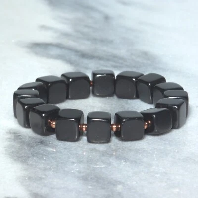 Shungite and Copper bracelet cubic beads 10mm EMF Protection Grounding Healing - Image 1 of 4