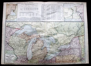 RAND MCNALLY COMMERCIAL ATLAS MAP PAGE GREAT LAKES REGION USA & CANADA 1913 - Picture 1 of 8