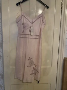 Gorgeous beaded pink linen dress 14 , fully lined , brand new RRP £60 - Picture 1 of 7