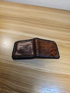 Vintage Hand Made Leather Hunting Dog And Ducks Theme Wallet - Picture 1 of 12