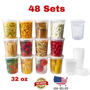 32 oz [48 Sets] Deli food Storage Microwavable Reusable Containers with Lids - Picture 1 of 9