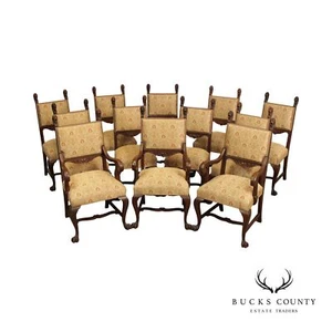 Antique Renaissance Revival Set of Twelve Carved Oak Dining Chairs - Picture 1 of 12