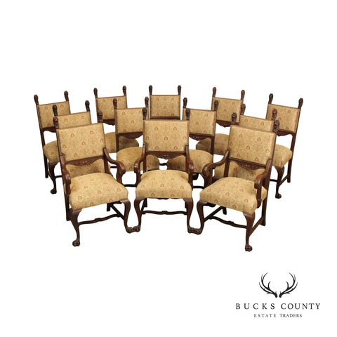 Antique Renaissance Revival Set of Twelve Carved Oak Dining Chairs Cover