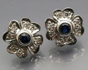 "DISEÑO MADURO - ELEGANTE SAFIR + PENDIENTES DE DIAMANTE ""TRÉBOL"" - ORO 585 - Imagen 1 de 4