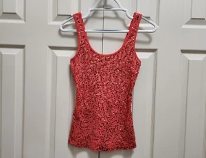 Camiseta sin mangas para mujer Express cuello redondo totalmente lentejuelas coral rojo ajustada camisola XS - Imagen 1 de 7