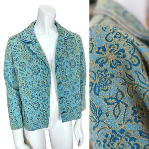 Vintage 50’s 60’s FLORAL BROCADE BLAZER Jacket Mod Hollywood MAD MEN Hostess - Picture 1 of 11