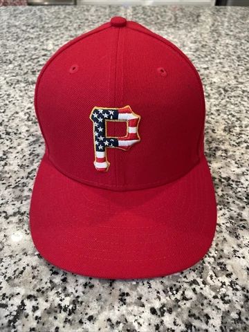 Pittsburgh Pirates New Era 59Fifty Red Hat American Flag NL Patch 7 5/8 Cover