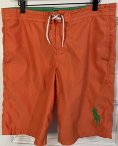 VTG Polo Ralph Lauren Swim Trunks Boys X Large Orange Mesh Board Shorts Big Pony - Picture 1 of 3