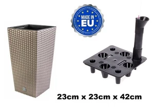 Tall Flower Pot 23 x 23 x 42 mm Square Resistant Self Watering insert Mocca - Picture 1 of 7