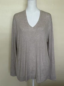J Jill Women's Sweater Size L V Neck Lightweight Beige Tan Pullover Sweater - Picture 1 of 17