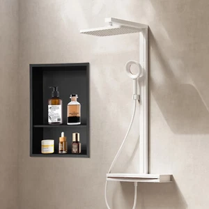 2-Tiers Shower Niche Stainless Steel Shower Niche Black Recessed Shower Niche - Picture 1 of 18