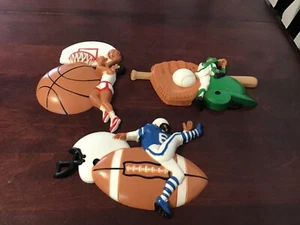 3 Burwood Sports Wall Hangings Football Baseball Basketball Vintage 1991 Plastic - Picture 1 of 2