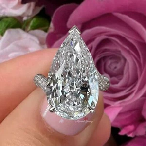14CT Pear Cut Moissanite Engagement Ring 18k White Gold Solitaire Bridal Jewelry - Picture 1 of 9
