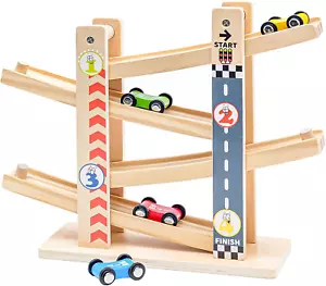 Wooden Car Ramp Toys|Zig Zag Car Slide|Toddler Toys Wooden Race Track with 4 for - Picture 1 of 8