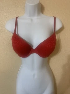 VICTORIA’S SECRET Love Pink Bra Women 36B Red Wear Everywhere Push Up Underwired - Picture 1 of 9
