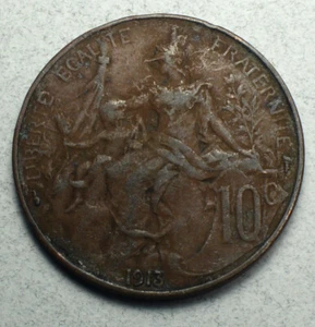 France 10 Centimes 1913 KM#843 Europe Coin - Picture 1 of 2