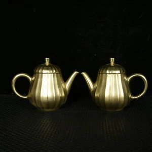 4.3" China old qing dynasty Porcelain qianlong mark pair gilt melon edge Teapot - Picture 1 of 9