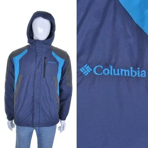 COLUMBIA Vintage 90s Puffa Jacket S Blue Hooded Waterproof Padded Puffer Coat - Picture 1 of 9