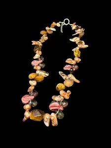 Vintage Süßwasserperlen Tigerauge Edelstein Kunst Glasperlen Halskette  - Bild 1 von 8