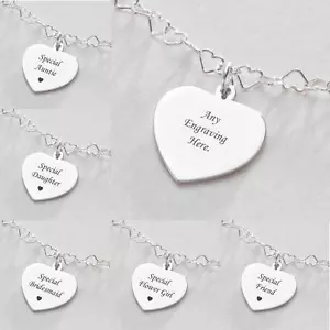 Sterling Silver Heart Chain Necklace with Engraving. Personalised Jewellery - Picture 1 of 24