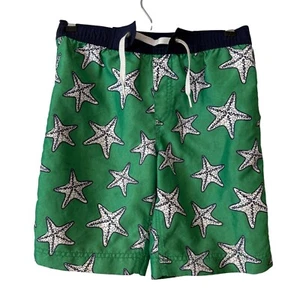 Hanna Andersson Boys Green Starfish Swim Trunks With Navy Waistband Size US 6-7 - Picture 1 of 6