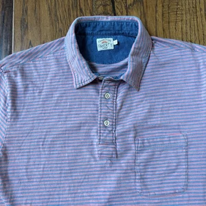 Faherty Herren Gr. L Indigo Jersey Beach Polo gestreift blau rosa Bio Baumwolle - Bild 1 von 11