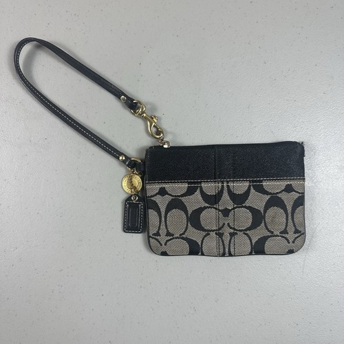Coach Donna Braccialetto Firma C Logo Zip Marsupio Nero Tela Charms 6x4"