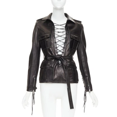 SAINT LAURENT 2013 Runway black leather lace safari pocket tunic top FR38 M - Image 1 of 4