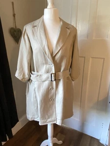 M&S Portfolio Beige Linen Belted Safari Jacket Bnwt Size 18 - Picture 1 of 7