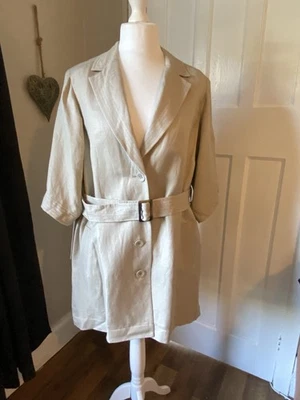 M&S Portfolio Beige Linen Belted Safari Jacket Bnwt Size 18 - Image 1 of 4