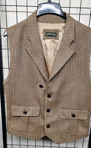 NEW ORVIS 100% Wool Herringbone Tweed Vest Button Belted Western Waistcoat XL - Picture 1 of 7