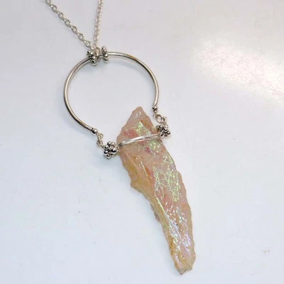 Exclusivo Collar de Piedras Preciosas Cristal Titanio Aura Cuarzo Cuentas 19" GW Foto 1 de 3