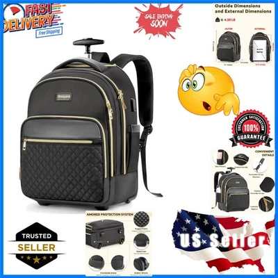 Mochila con ruedas pequeña para mujer, mochila de viaje ligera con ruedas, Ro... Foto 1 de 4