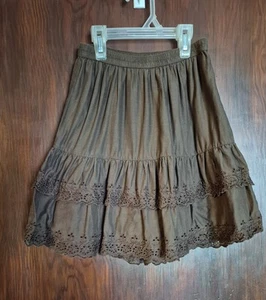 Gap Girls M Brown Eyelet Ruffle Lined Boho Skirt - Picture 1 of 4