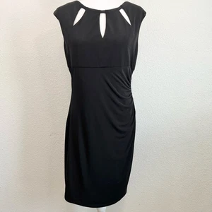 Eliza J gerafftes schwarzes Cocktailkleid Damen 10 Schlüssellochausschnitt dehnbar formell - Bild 1 von 8