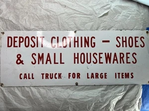 Vintage Porzellan Depot Kleidung Schuhe kleines Haushaltswaren Schild 27"x 10" - Bild 1 von 5
