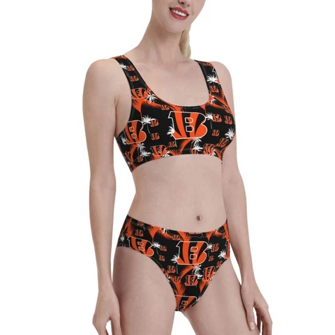 2pcs Cincinnati Bengals Women's Elastic Swimsuit Shorts+vest with Chest Pad Cover