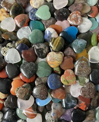 Natural Crystal 20mm Heart Mixed Bag Of 10 Agate Amethyst Quartz Carved Cabochon - Image 1 of 4