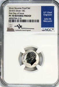 Silver Roosevelt Dime NGC PF 70 Reverse Proof 2018 S #GA5-18 "Mercanti Signed" - Picture 1 of 2