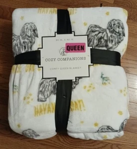 Peluche Coperta Cane Cucciolo Havanese "Havanese Day" 90"x90" Queen Size Nuovo con etichette - Foto 1 di 2