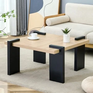 Modern Square Coffee Table, Natural Wood Colored Center Table, Living Room Table - Picture 1 of 14
