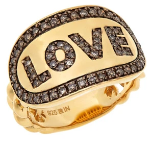 Rarities Sterling Silver Gold Plated Champagne Diamond LOVE Band Ring Size 8 - Picture 1 of 5