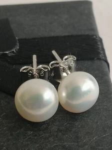 Orecchini di Perle vere bianche coltivate 6 mm e argento 925 con scatola - Foto 1 di 3