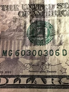 $5 RADAR Five Dollar Bill w Fancy Serial Number 6 0 3 0 0 3 0 6 60300306 RADAR - Picture 1 of 12