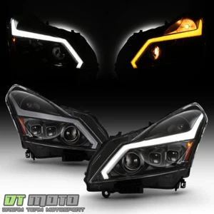 Black Headlights w/ LED Sequential Signal Switchback DRL For 2010-2013 G37 Sedan - Picture 1 of 12