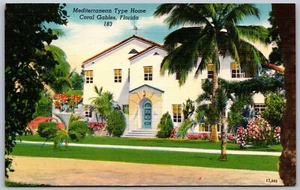 Postcard Coral Gables Florida c1940s Mediterranean Type Home Linen - Picture 1 of 2