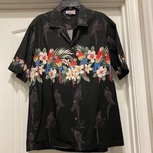 Sharp Pacific Legend Men's Hawaiian Aloha Shirt  Black Parrots 100% Cotton  SZ L - Picture 1 of 10