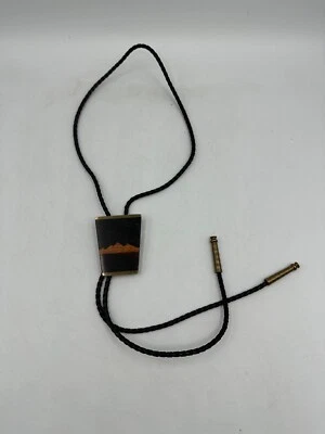 VTG Bolo Tie Desert Mountain Crafts 1984 Wood Brass Inlay Southwest - Image 1 of 4