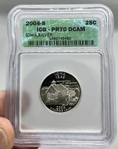 2004-S Silver Proof Iowa Quarter ICG PR-70 DCAM A Perfect Deep Cameo Proof - Picture 1 of 4