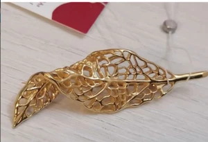 Silver 925 New Silver Brooches  Wounded Leaf Hall Giling 5.5 cm Jewelry mark - Picture 1 of 7